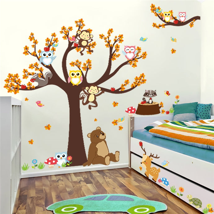 Tree Branch Animal Owl Monkey Bear Deer Wall Stickers