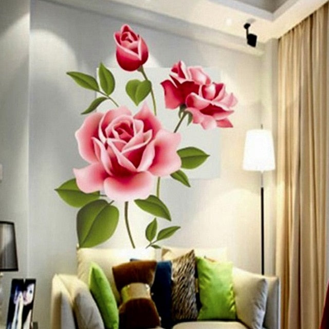 Romantic Love 3D Rose Flower Blossom Wall Stickers