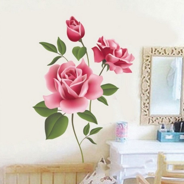 Romantic Love 3D Rose Flower Blossom Wall Stickers
